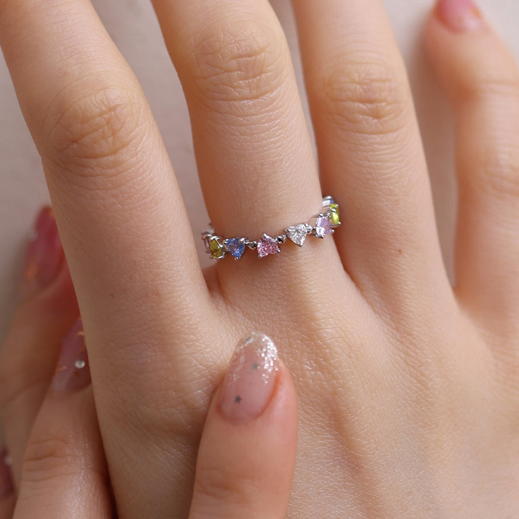 Rainbow heart gemstone ring-2